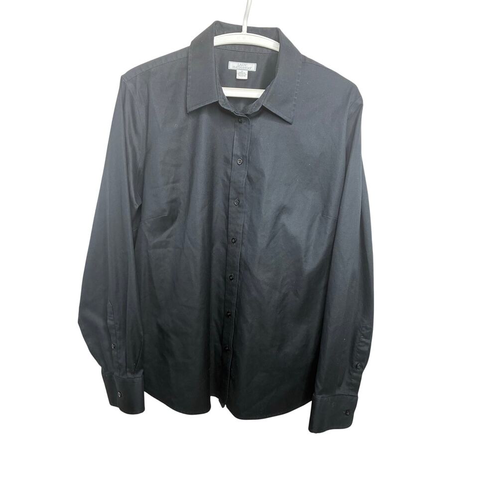 Lady Hathaway Blouse / Shirt Black Ladies XL Fitted Collar Button Down Office